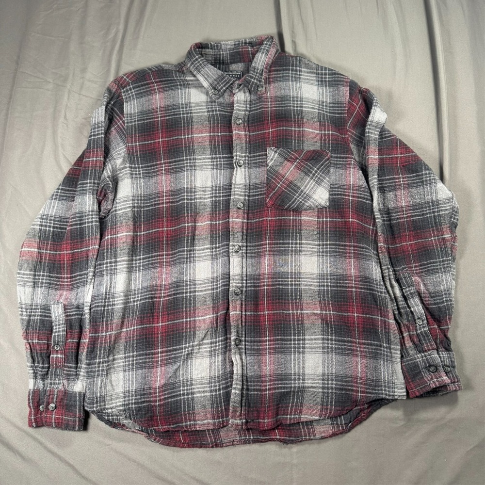 Jackson Hole Shirt Mens Large Gray Plaid Flannel Button Down‎ Long Sleeve Pocket